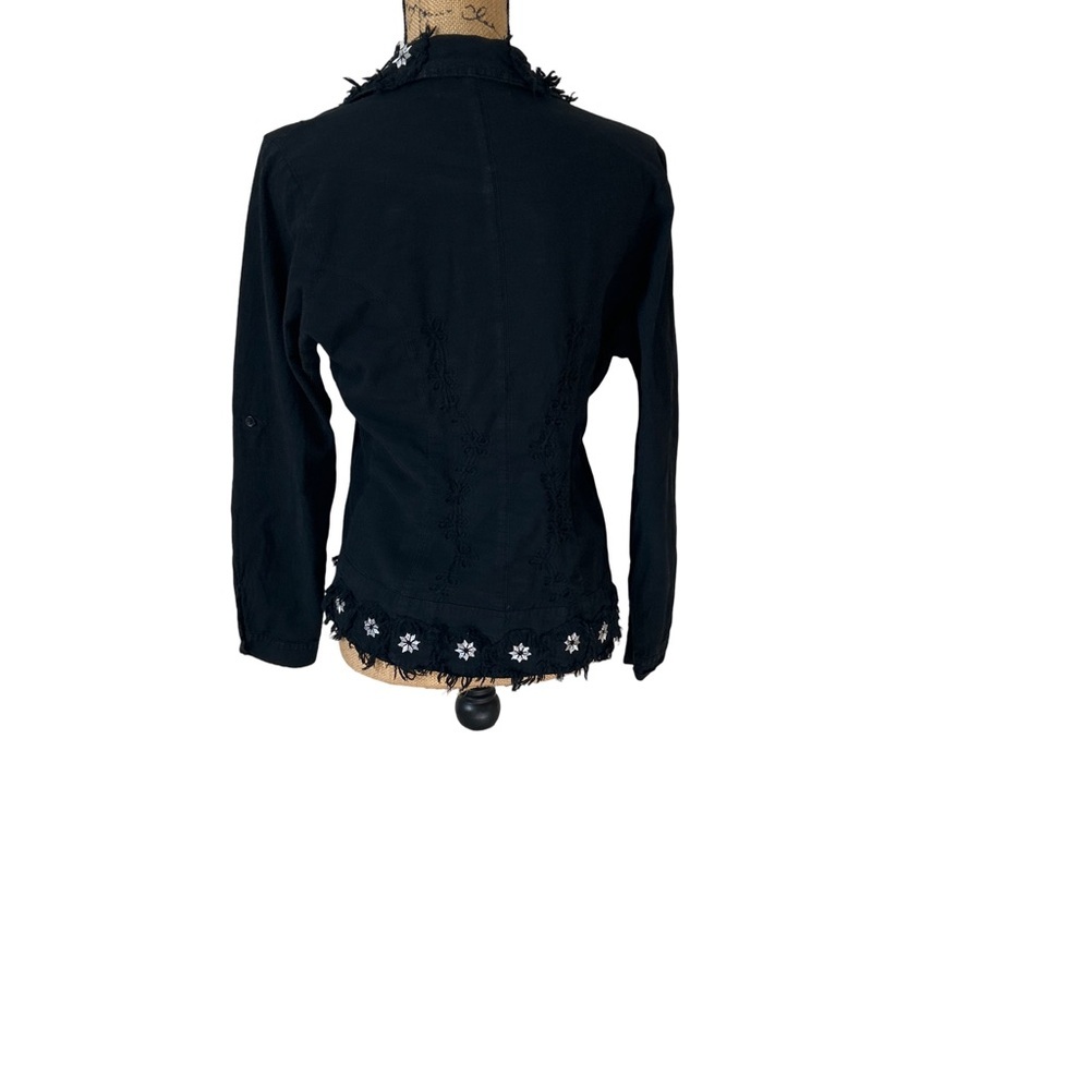 Caamano Women’s Size M Black Distressed Embroidered Peruvian Cotton Boho Top - Picture 7 of 15